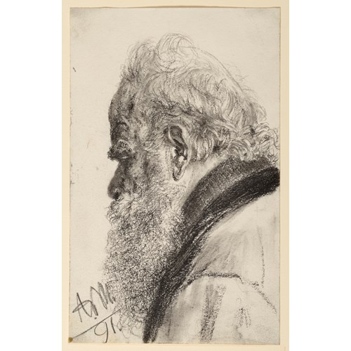 A Bearded Man Looking Down to the Left